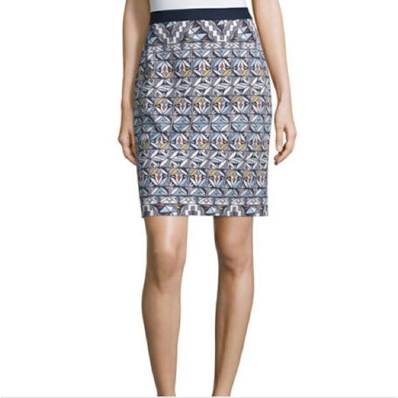 Tory Burch | Riviera Blue Acoma Stretch Geometric Skirt - Picture 1 of 8